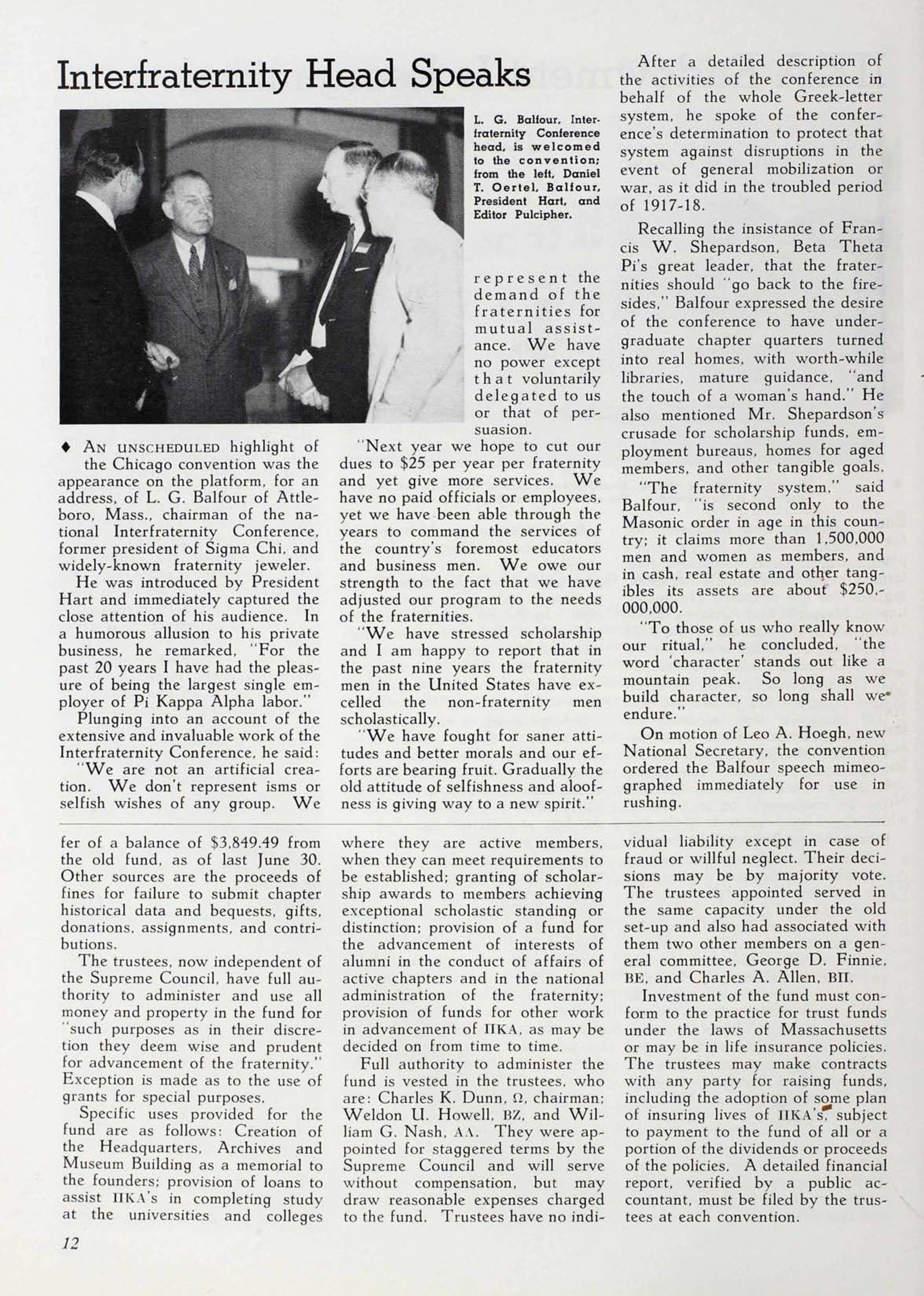 Interfraternity Head Speaks